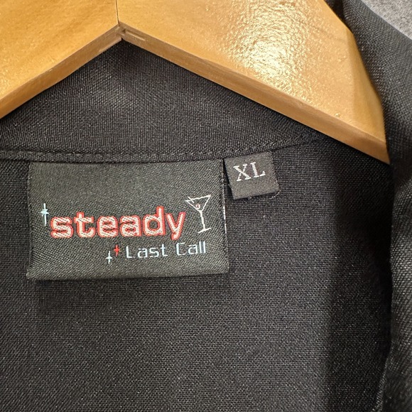 Steady Last Call Shirt Men s XL Black Red Skull Flames Rockabilly Bowling - Picture 3 of 8